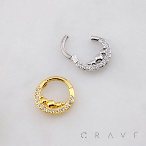  ROW OF POLISHED METAL BEADS (BUBBLES) MULTI CZ ARCH 316L SURGICAL STEEL SEPTUM HINGED SEGMENT RING